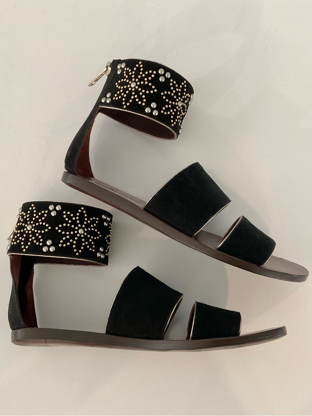 SEE by CHLOE Black Suede Studded Accent Flat Gladiator Sandal Size EU 36 or 6 - Picture 11 of 12